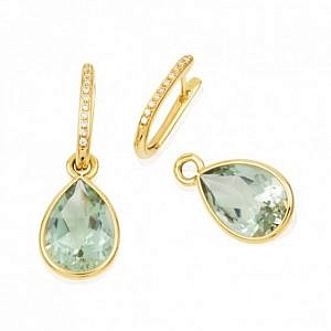 Green quartz and diamonds drop earrings