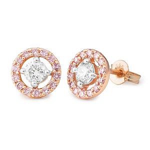 Pink diamond halo stud earrings