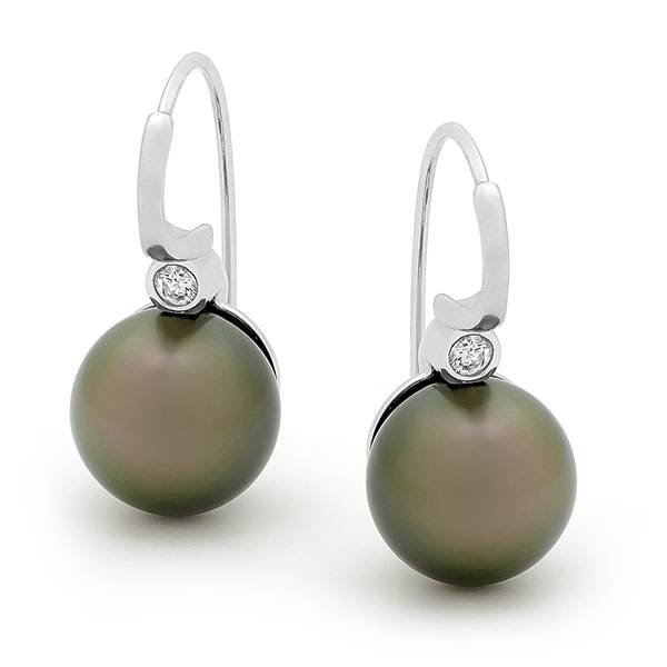 Black pearl & diamond earrings