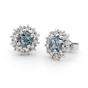 Aquamarine & diamond halo stud earrings