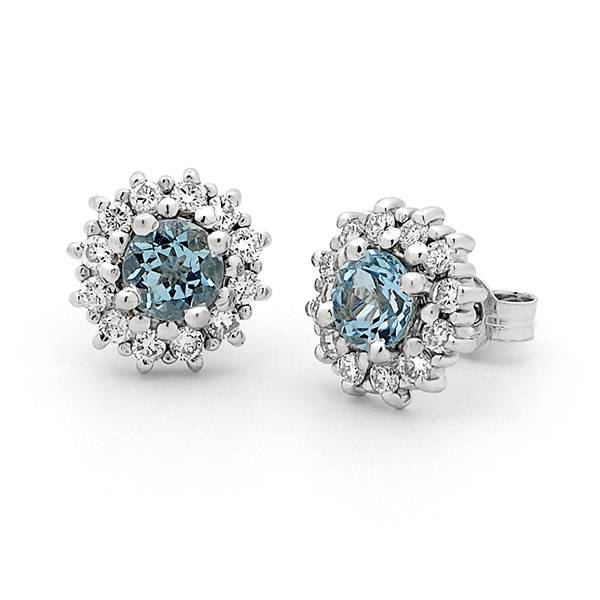 Aquamarine & diamond halo stud earrings