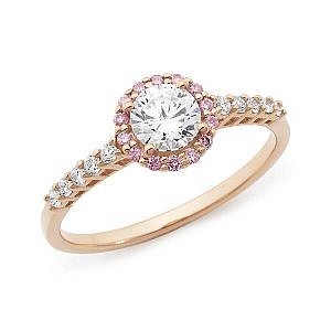 Rose brilliant cut pink & white diamond halo ring