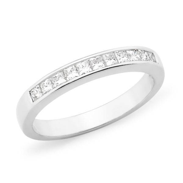 Princess cut diamond channel set wedding ring