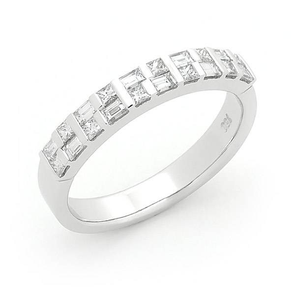 Baguette & princess cut diamond double row bar set wedding ring
