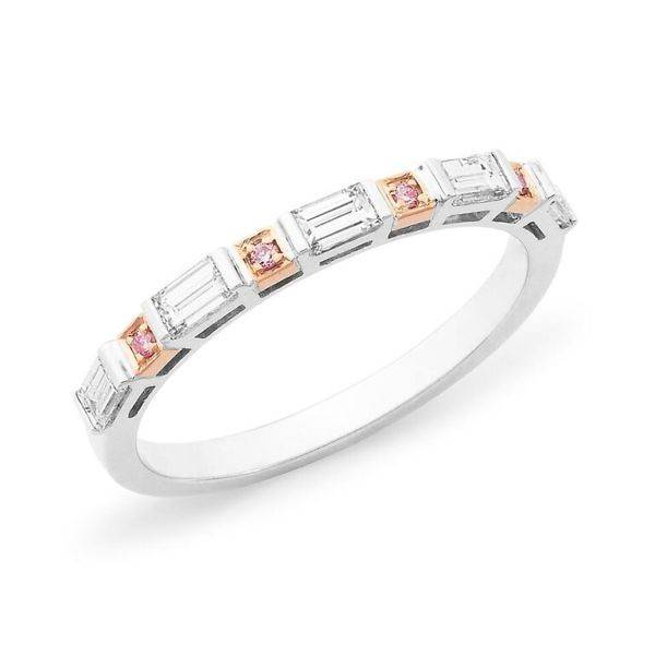 Brilliant cut pink & baguette cut white diamond bar set wedding ring
