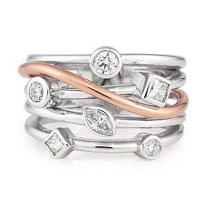 Abstract white & rose gold diamond ring