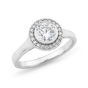 Brilliant cut diamond halo ring