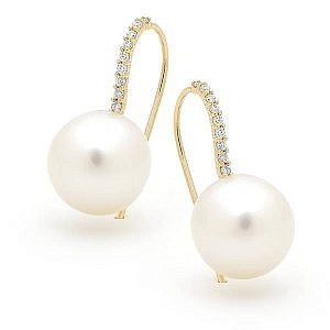 South sea pearl & diamond hook earrings