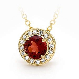 Garnet with diamond halo pendant