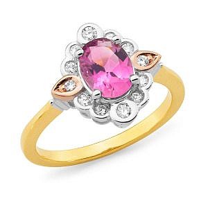 Pink tourmaline & diamond halo ring