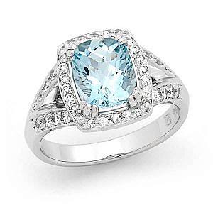 Aquamarine & diamond halo ring