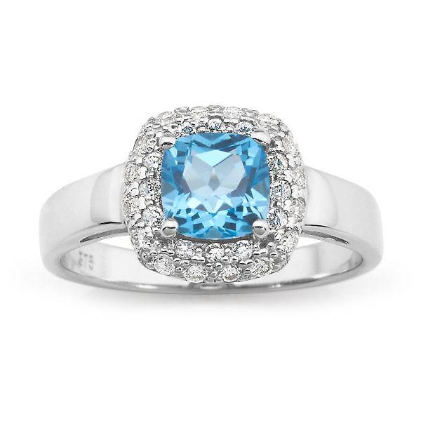 Blue topaz & diamond halo ring