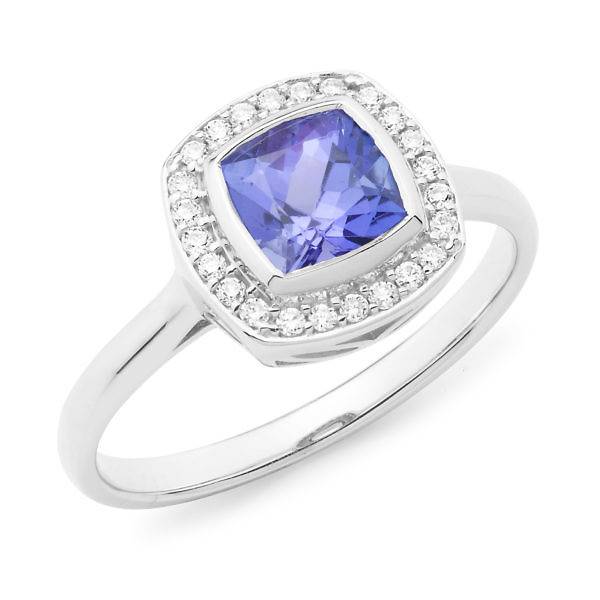 Tanzanite & diamond halo ring