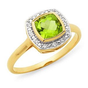 Peridot & diamond halo ring