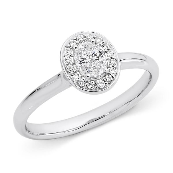 Andrew Mazzone white gold oval diamond halo ring