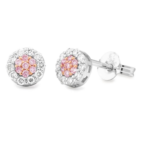 Pink & White diamond cluster stud earrings