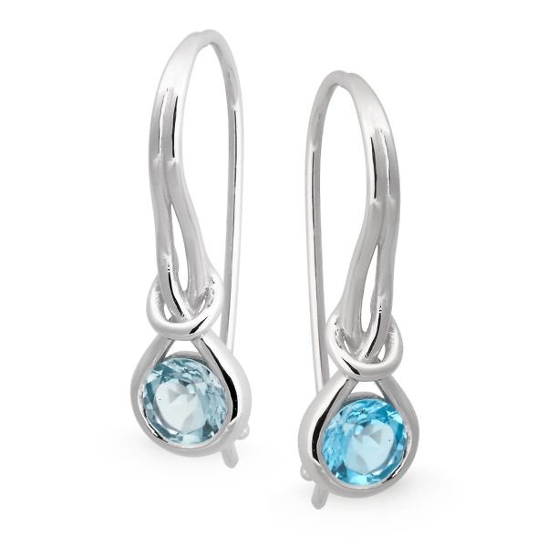 Blue topaz bezel set drop earrings