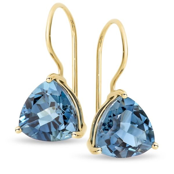 Mia Diamonds 14k Yellow Gold 5mm Trillion Blue Topaz Earrings 