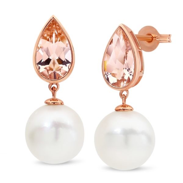 Morganite & south sea pearl earrings