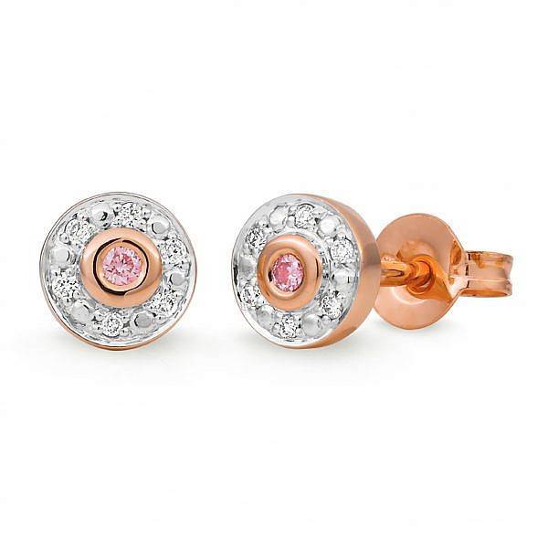 Bezel set pink & white diamond earrings