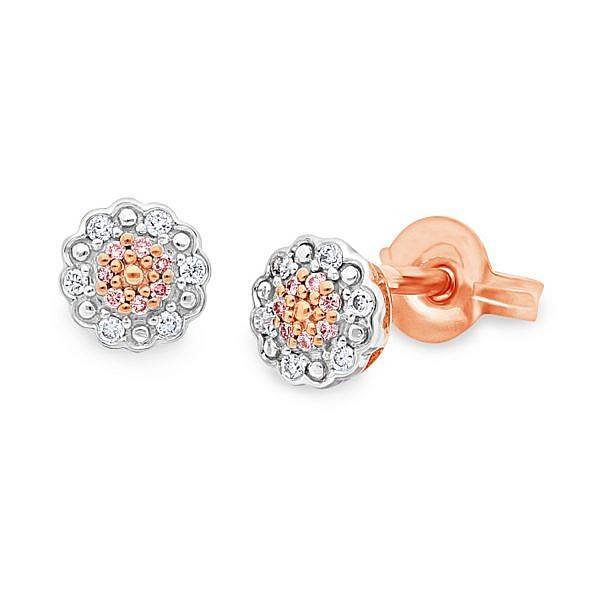 Pink & White diamond flower shape earrings