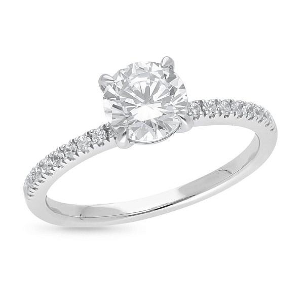 Four claw round lab grown diamond with shoulder diamonds engagement ring