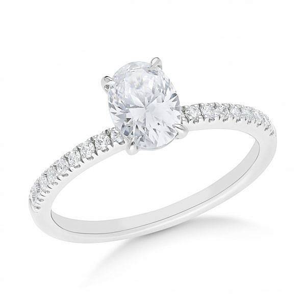 Oval lab grown diamond with shoulder diamond engagement ring