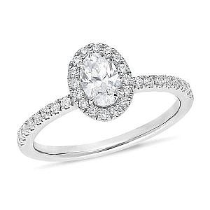 Oval halo diamond with diamond shoulders engagement ring