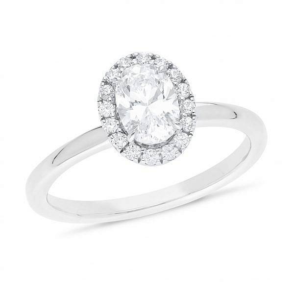 Oval diamond fine halo engagement ring