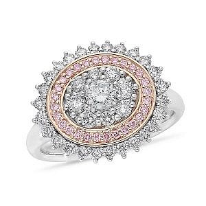 Pink & white diamonds fancy halo dress ring