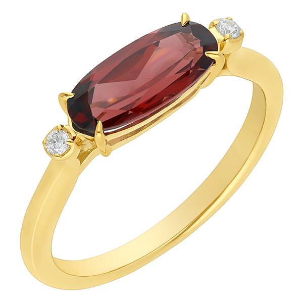 East west garnet with side diamond ring