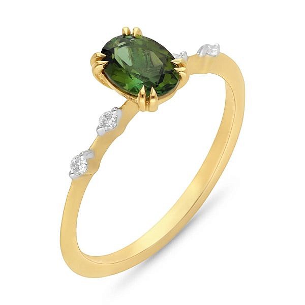 Green oval tourmaline and diamond ring