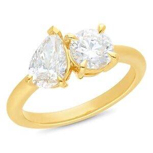 Andrew Mazzone 'toi et moi' pear diamond lab grown diamond engagement ring.