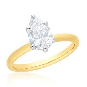 Andrew Mazzone pear diamond lab grown diamond engagement ring.