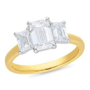 Emerald cut lab grown diamond trilogy engagement ring - Andrew Mazzone